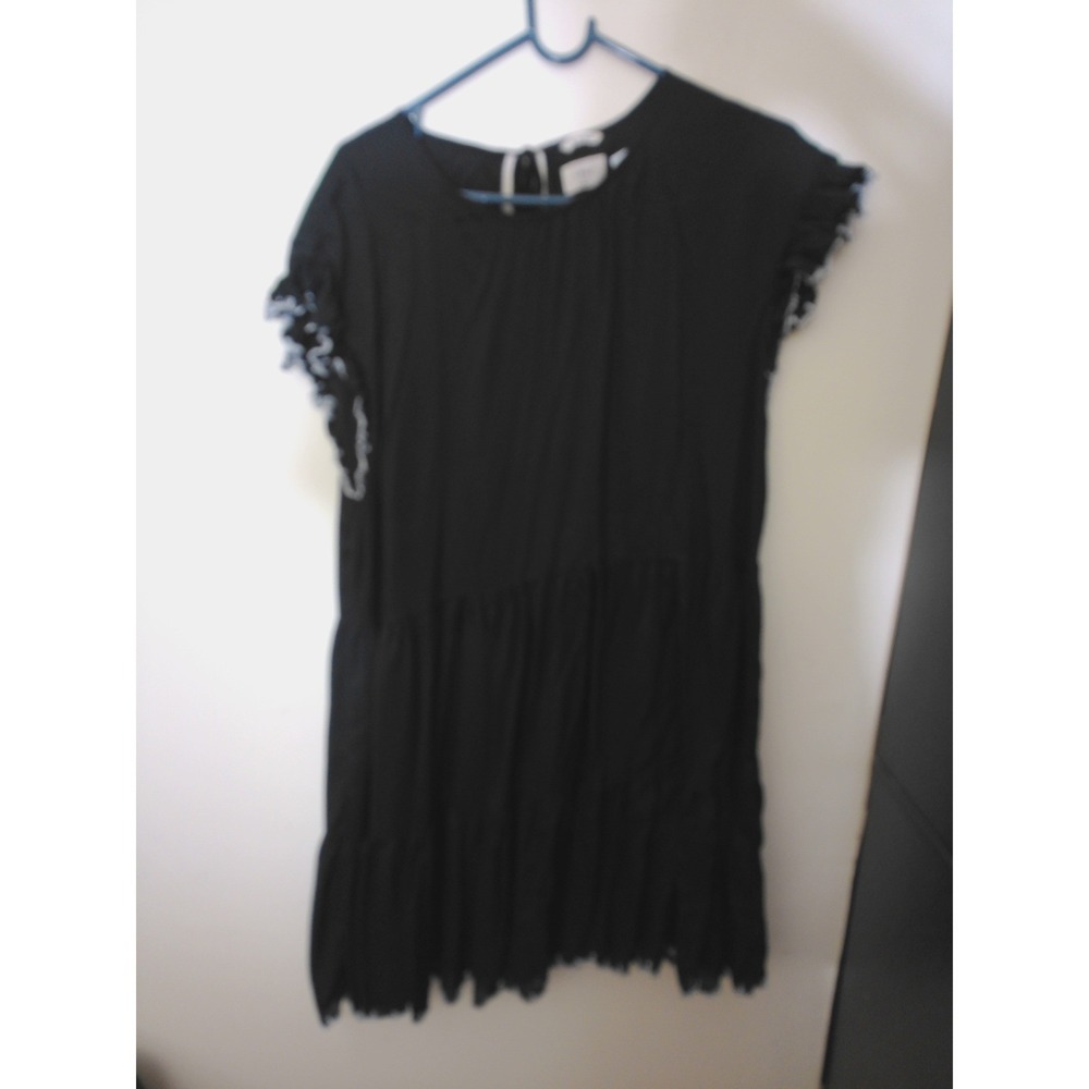 Wilfred La Boheme Dress Women Large Black Vtg Inspo Tiered Embroidered Boho Mini